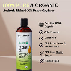 Etiqueta frontal de Offernova Aceite de Ricino, muestra calidad premium.