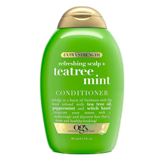 OGX acondicionador árbol de té menta, botella lista para uso diario y frescura.
