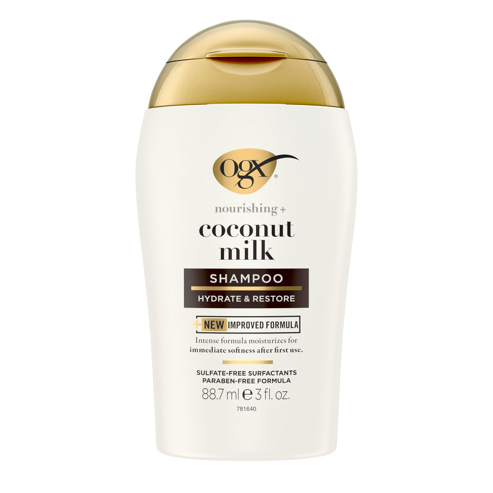 OGX champú nutritivo leche de coco, envase visible, suaviza cabello desde la primera aplicación
