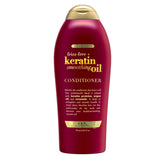 OGX acondicionador keratina contra el encrespamiento, botella visible para peinado suave