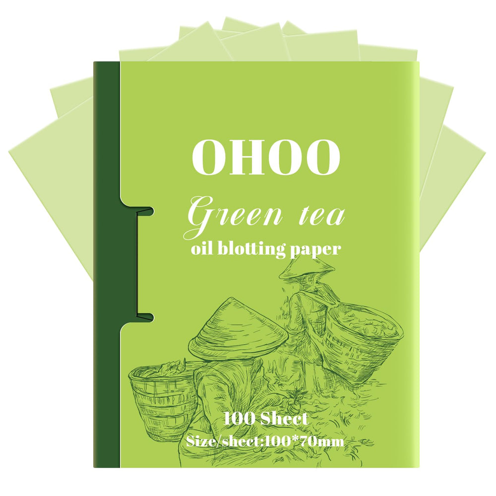 OHOO papel secante para aceite facial con té verde, controla el brillo sin manchar el maquillaje