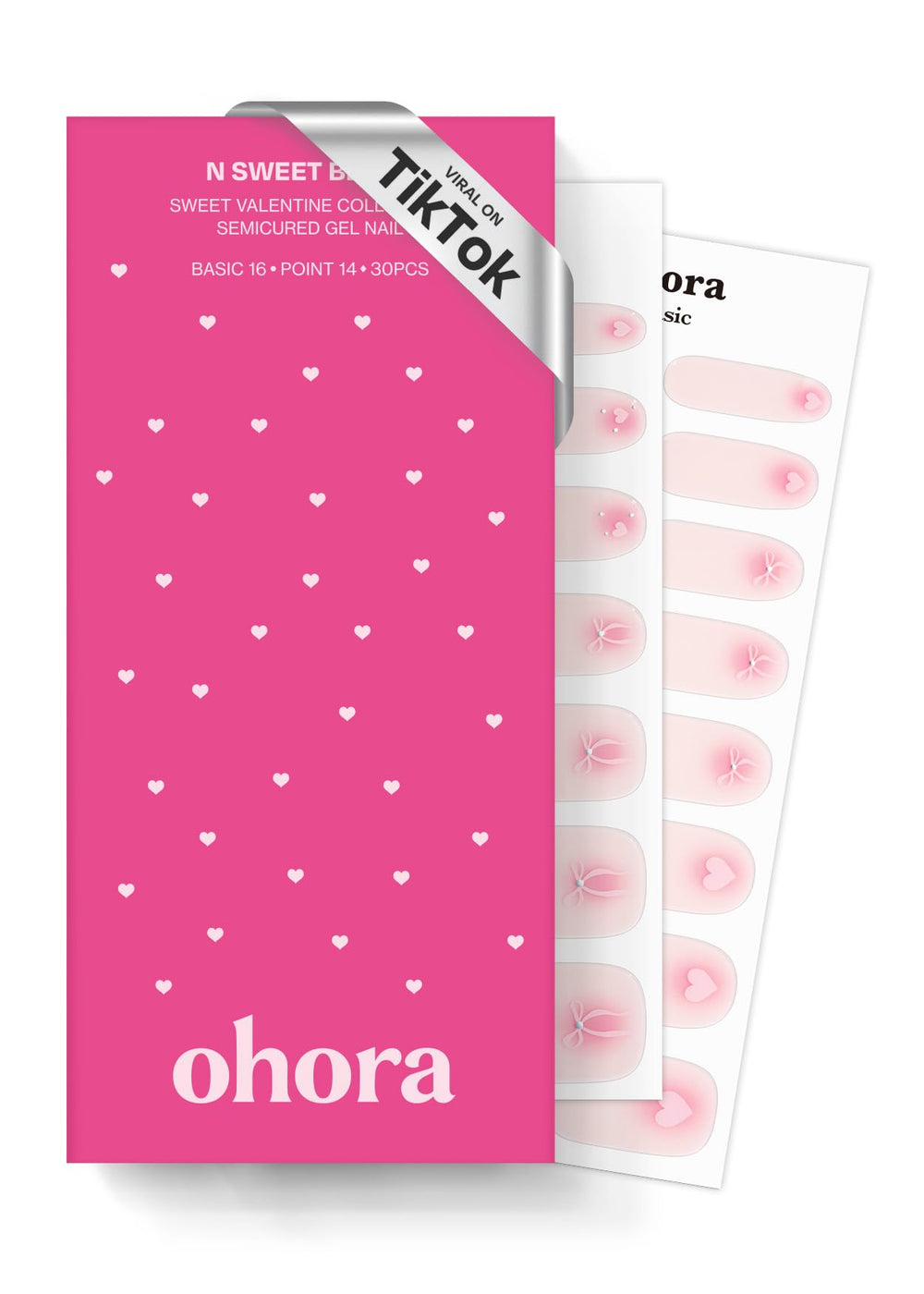 Ohora tiras gel semicurado rosa suave con estampado rosado para uñas duraderas.