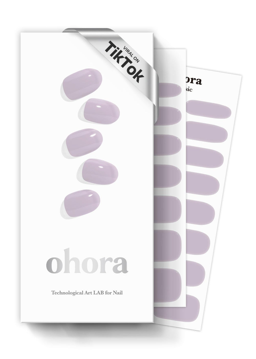 ohora tiras gel semicuradas N Cream Lavanda en empaque, conjunto completo para uñas en casa