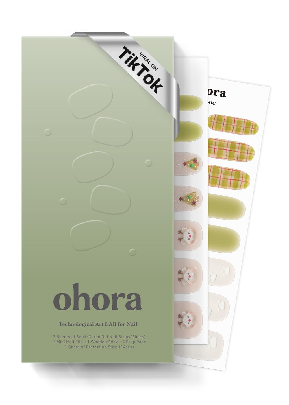 Ohora tiras de uñas semi-curadas N Beary Merry, paquete para un look rápido y profesional
