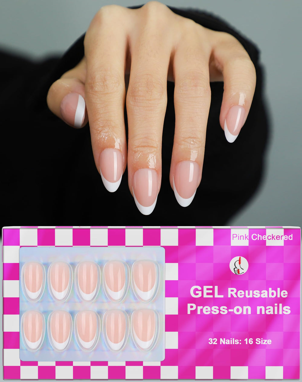 OIFEN uñas Francesalmendra gel adhesivas, set de 32 piezas para un look elegante
