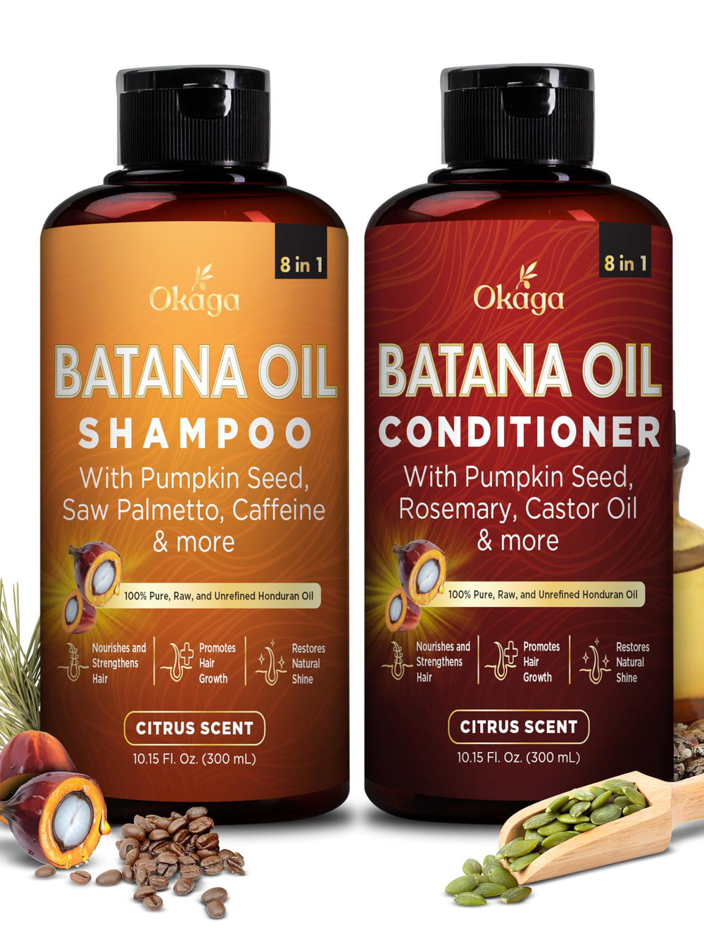 Okaga Batana Oil Shampoo, botella, limpieza suave para cabello texturizado.