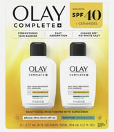 OLAY Complete SPF40 – flacon double pack, hydratation sans résidu gras.