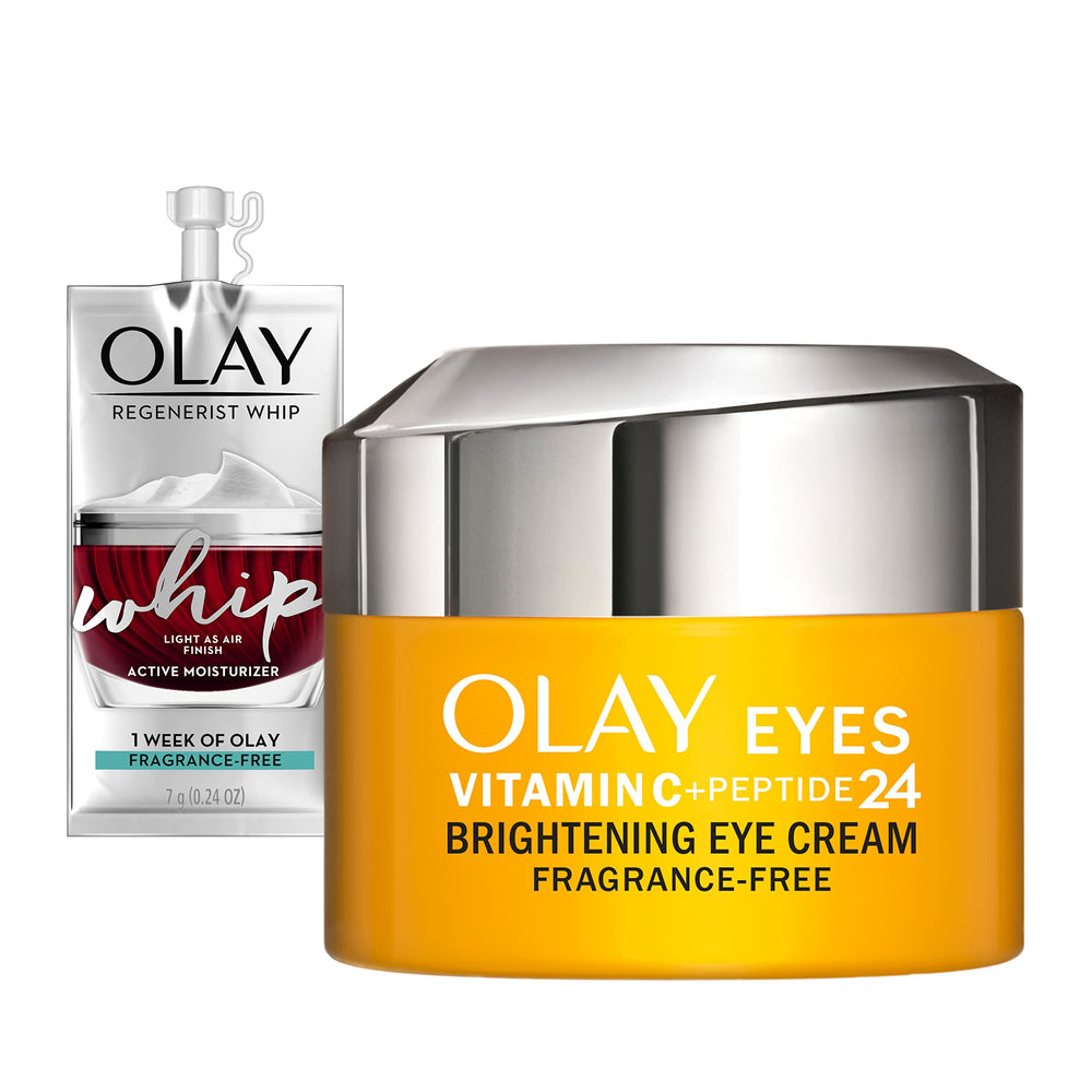 La crema de ojos Olay Vitamina C + Péptidos 24 sin fragancia hidrata y ilumina la zona ocular.