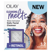 Olay Melts limpieza con empaque seco, práctico para viajar.