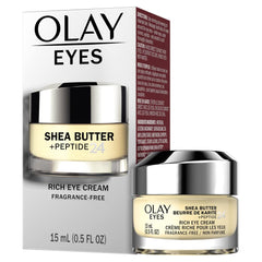 Textura cremosa de crema de ojos Olay para aplicación suave y cómoda.