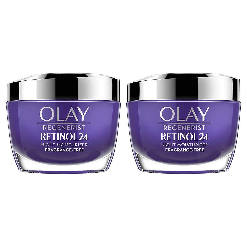 Olay Regenerist Retinol 24 crema nocturna con frasco, hidrata 24 horas para una piel suave y radiante.