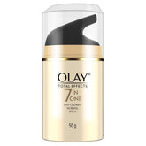 Olay Total Effects crema de día SPF 15 en tubo, textura sedosa para hidratación diaria.