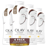 Olay gel de ducha hidratación duradera con aroma a coco en botella.