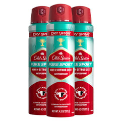 Old Spice Pure Sport Plus frente al envase, protección duradera para el día.