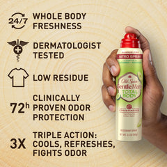 Old Spice Total Body Deodorant aroma pepino y aguacate, sensación fresca todo el día.