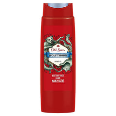 Old Spice Wolfthorn, gel de ducha, aroma vigorizante para empezar el día con confianza.
