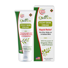 Oleavicin crema anti-picor en bote con etiqueta para alivio suave de picor
