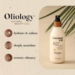 Oliology Coconut Oil 10-en-1, aplicación suave en la mano para cabello manejable.