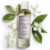 Aceite corporal Olivia Care Jasmine Gardenia en botella, hidratación suave para la piel