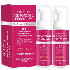 OLIVITA 5% Minoxidil Foam bottle close-up for easy at-home use and discreet daily application