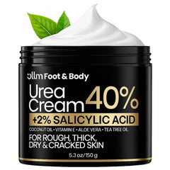 OLLM crema urea 40% para pies, enfoque talones agrietados y piel más suave.
