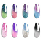 Omainy esmalte gel cambio de color purpura a azul para uñas dinámicas.