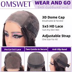 Omswet Wear and Go Bob Wig glueless cap for fast, secure fit.
