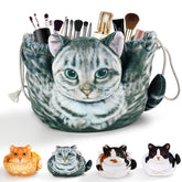 Openhahaha bolsa maquillaje gato gris atigrado con cordon para organizacion diaria