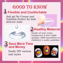 OPkssnails uñas para niños transparentes, cubiertas totales, acabado claro y liso