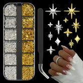 OPMADM estrellas adornos uñas: brillo plateado y dorado para diseños hechos en casa.