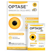 Optase toallitas de Manuka con aceite en empaque de 30 unidades para higiene diaria de párpados.
