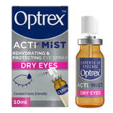 Optrex ActiMist, botella de 10 ml para hidratación rápida de ojos.
