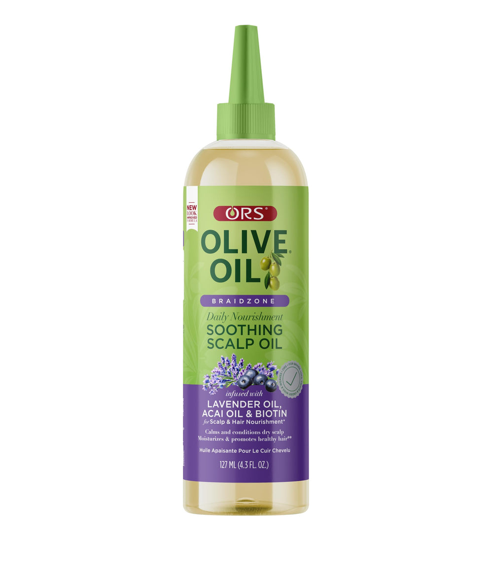 ORS Aceite Braidzone vertido para hidratación suave del cuero cabelludo.