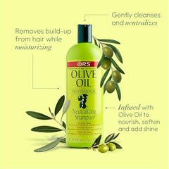 ORS Aceite de Oliva Neutralizante Champú - aplicación suave crea espuma nutritiva para el cabello