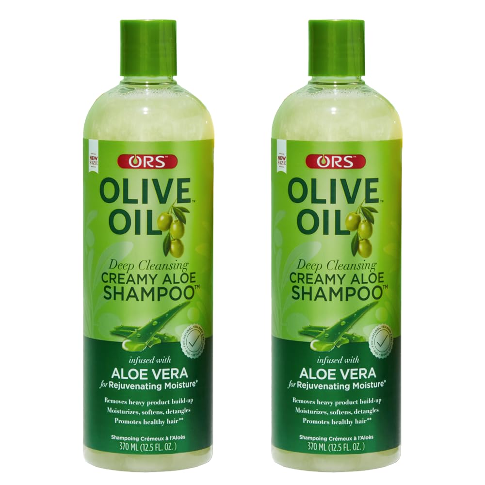 ORS Champú crema aloe oliva en botella, limpieza suave y desenredo fácil.