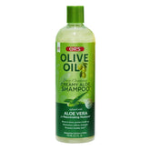 ORS Champú crema Aloe con aceite de oliva, vista frontal de la botella para hidratación suave.