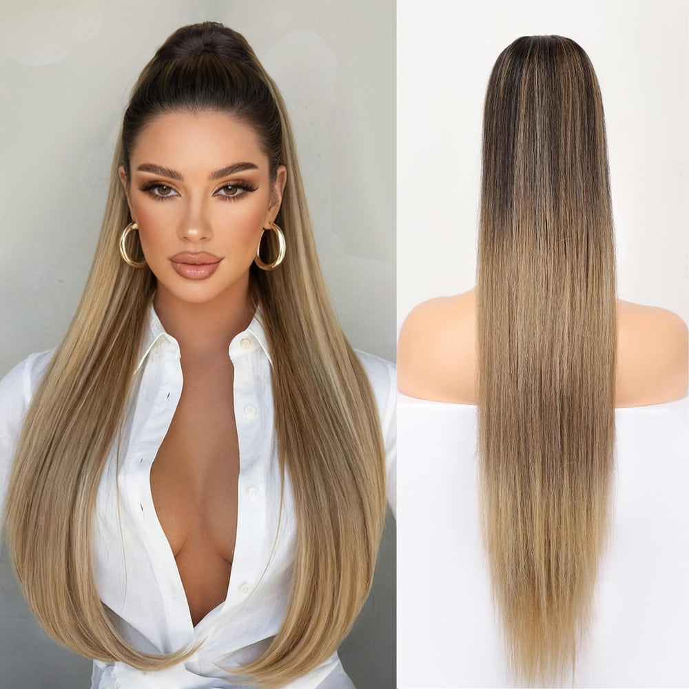 ORSUNCER coleta con cordón, coleta larga y recta para un look natural