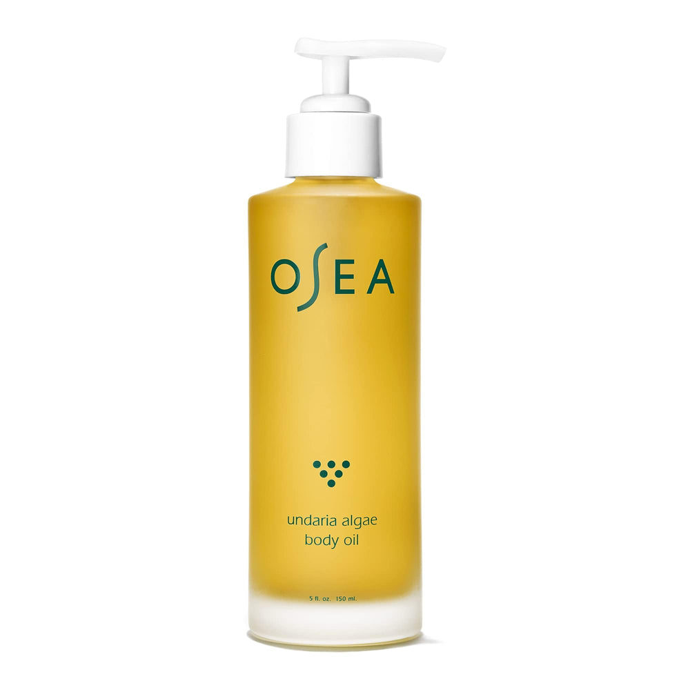 OSEA Undaria Aceite corporal: botella visible, hidratación ligera y aroma cítrico.