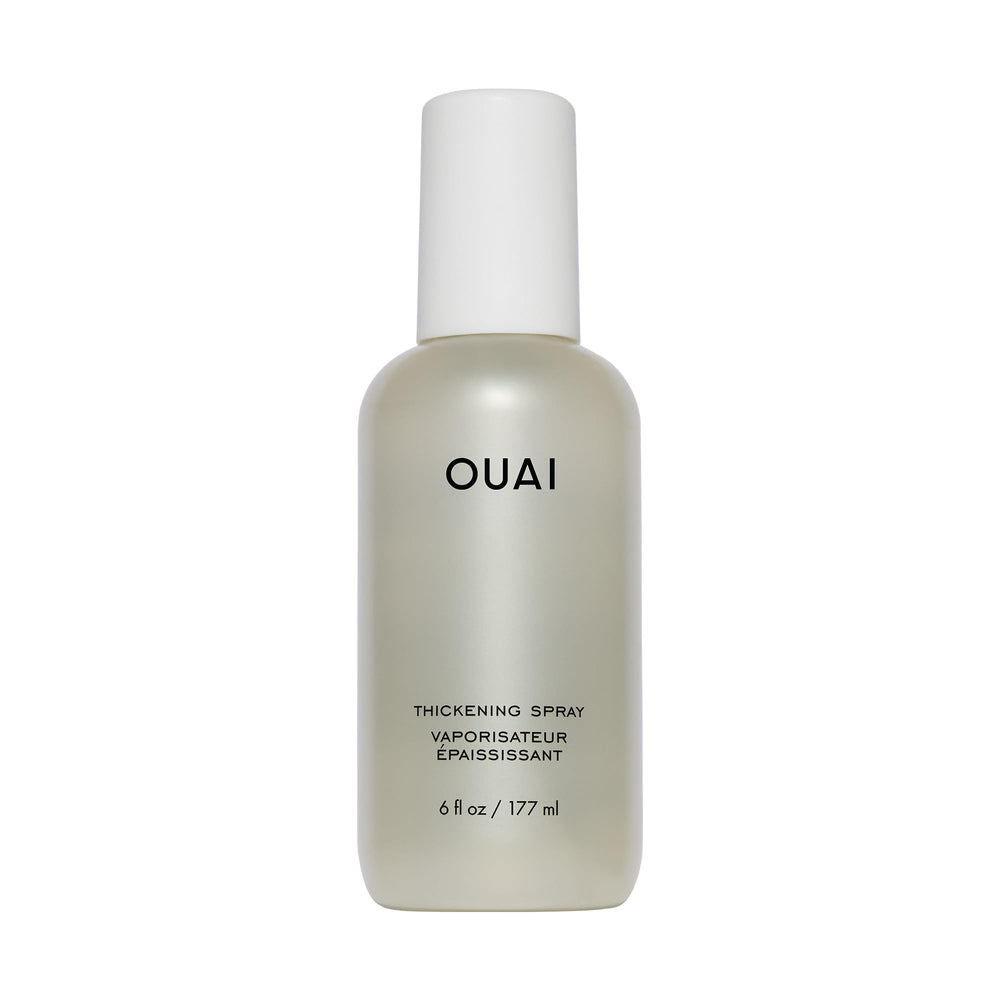 OUAI Thickening Spray en botella para cabello, grosor inmediato desde la raíz.