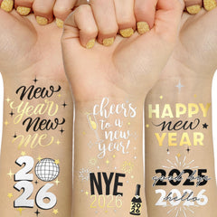 Tatuajes Ovasorve 2026 con acabado metalizado para decoración festiva del Año Nuevo