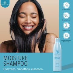 Champú Ovation Hair, ingredientes naturales visibles que promueven hidratación.