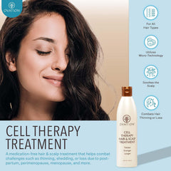 Aplicación de Ovation Hair Therapy en manos para cabello más saludable.