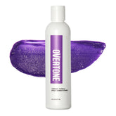 Overtone acondicionador deposito de color violeta, botella, realza color entre lavados