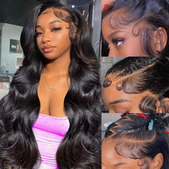 OWNROSE peluca frontal con encaje 13x6, onda de cuerpo para look natural diario.