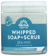 Pacha Soap Sea Mud Whipped Scrub en bote; exfoliación suave para la piel.