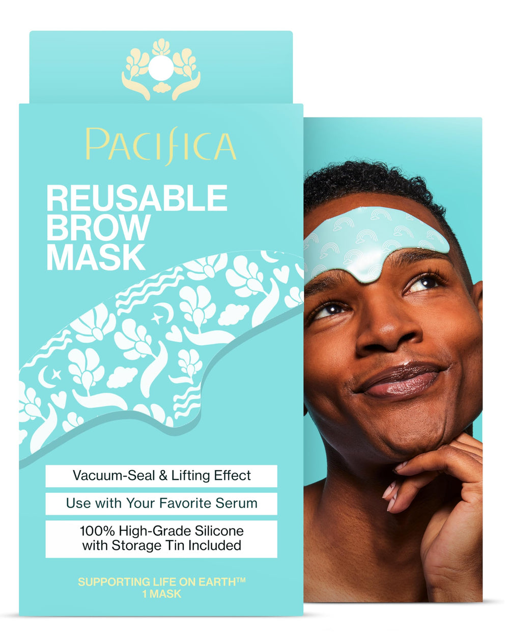 Pacifica Brow Mask en uso nocturno para suavizar líneas de expresión durante la noche
