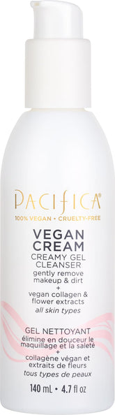 pacifica limpiador crema gel vegano, botella frontal para limpieza diaria.