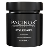 Pacinos gel para cabello, botella visible, fijación duradera para todo el día.