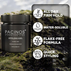 Pacinos gel para cabello, efecto mojado brillante para un look moderno.