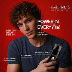 Pacinos Signature Line Mousse aplicación en cabello húmedo para peinados sencillos.